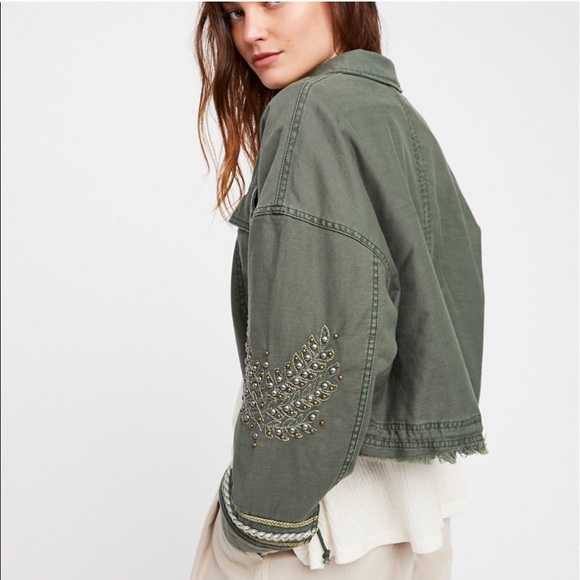Free People Military Green Embroidered Jacket - Picture 3 of 4